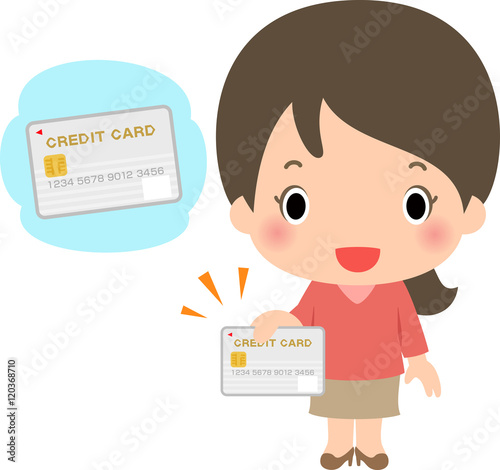 クレジットカードを持った笑顔の女性