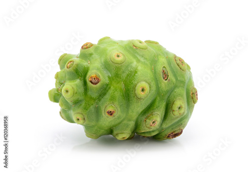 Fresh noni fruit on white