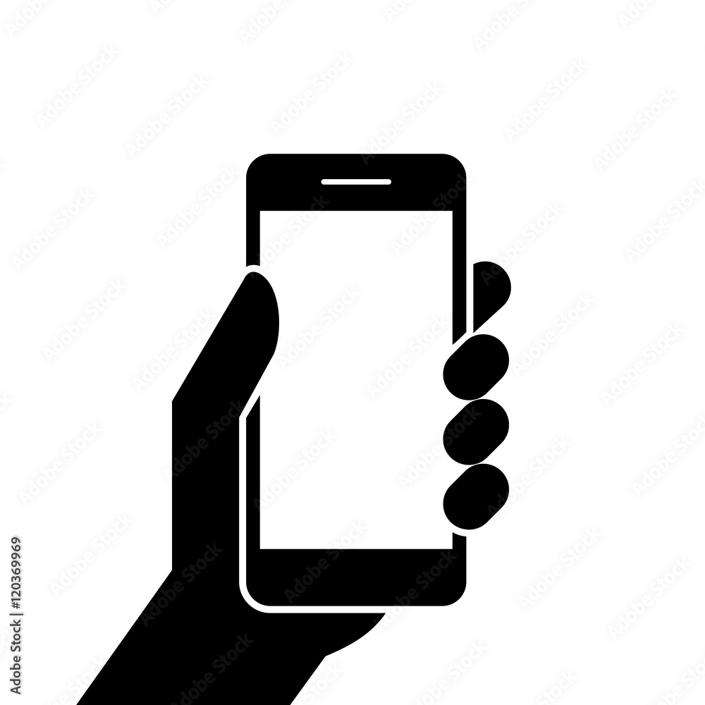 Mobile phone in hand. Hand holding smartphone. Vector illustration Mobile phone in hand. Hand holding smartphone. Vector illustration