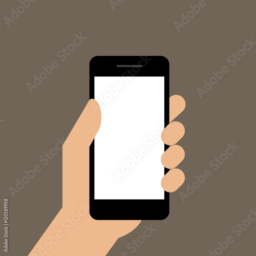 Mobile phone in hand. Hand holding smartphone. Vector illustration