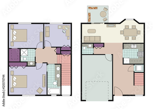 Vector of three bedroom townhouse