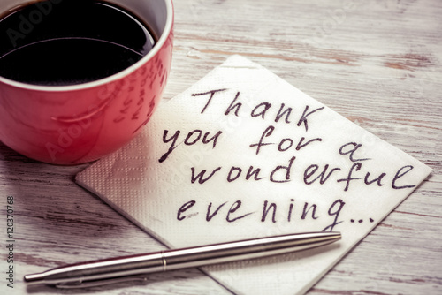 Romantic message written on napkin