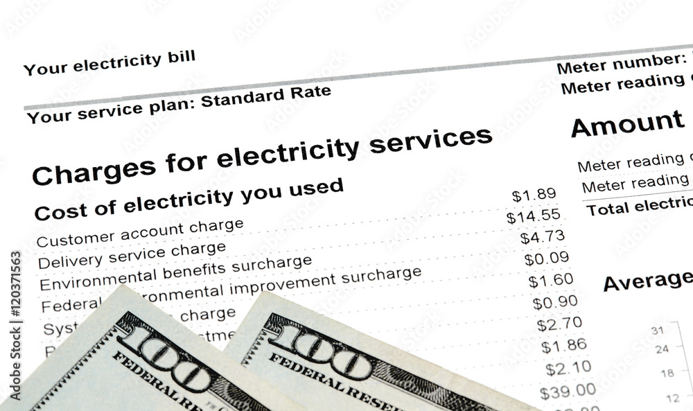 Residential Electricity Bill with US Currency Residential Electricity Bill with US Currency