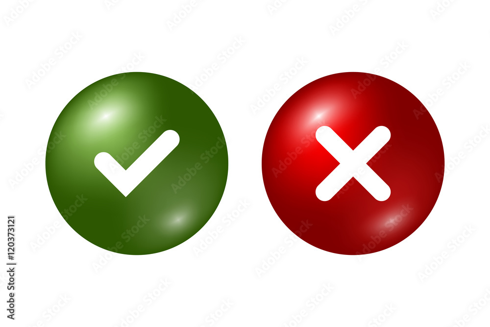Tick and cross signs. Green checkmark OK and red X icons, isolated on white  background. Marks graphic design. Circle symbols YES and NO button for  vote, decision, web. Vector illustration Stock Vector |