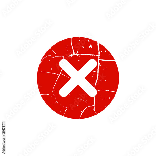 Cross sign element. Red grunge X icon isolated on white background. Simple mark design. Round button for vote, decision, web. Symbol of error, check, wrong and stop, failed. Vector illustration