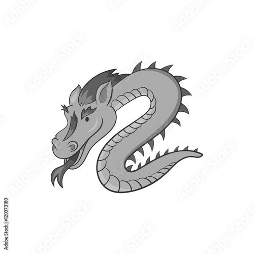 Dragon icon in black monochrome style isolated on white background. Animal symbol vector illustration