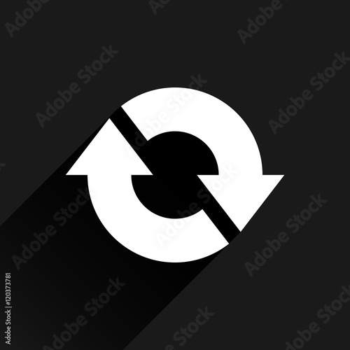 White arrow icon refresh sign on black background