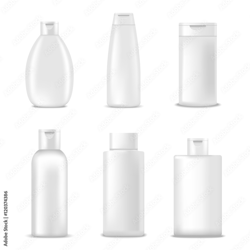 Set of blank realistic shampoo, lotion bottles Set of blank realistic shampoo, lotion bottles