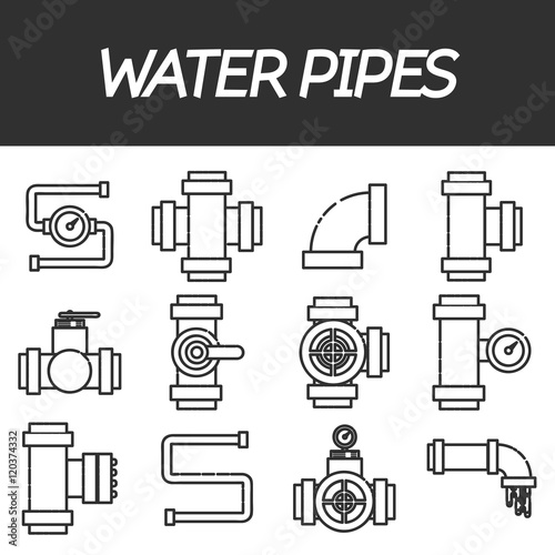 Set of water pipes and fittings
