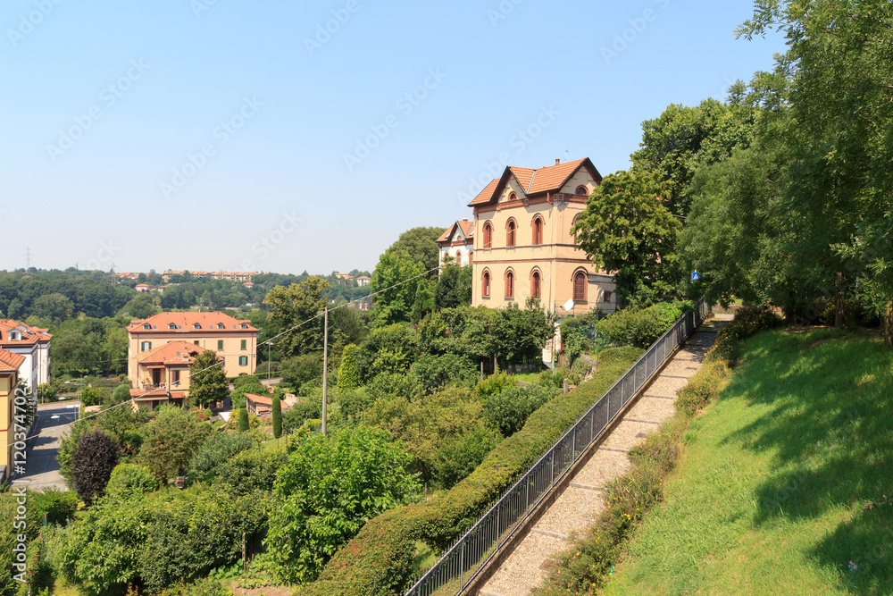 Houses at historic industrial town Crespi d'Adda near Bergamo, Lombardy, Italy