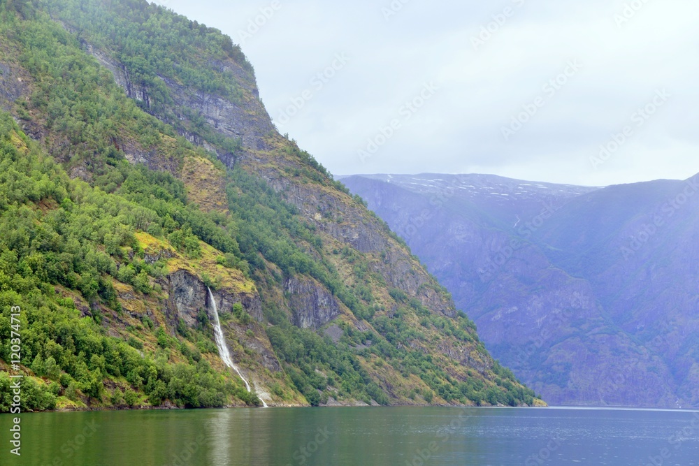 Waterfall at Naeroyfjord in Norway