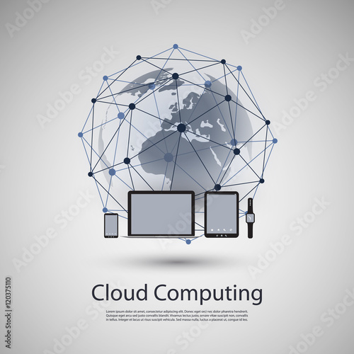  Cloud Computing or Global Network Concept Design with Different Devices 