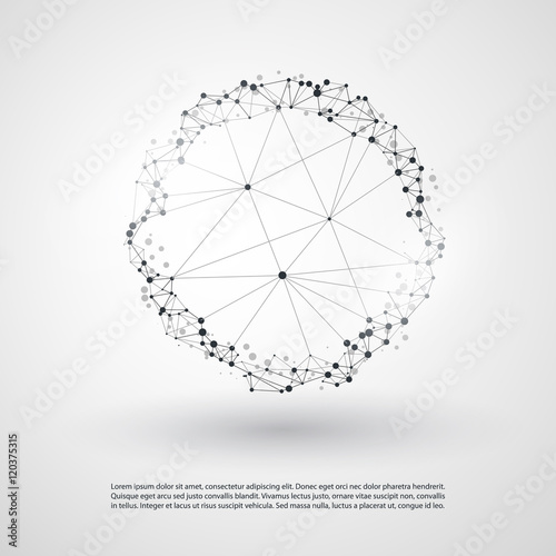 Abstract Cloud Computing and Global Network Connections Concept Design with Transparent Geometric Mesh, Wireframe Ring - Illustration in Editable Vector Format