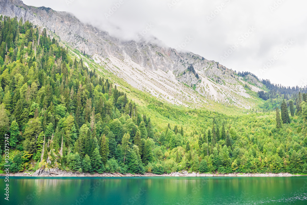 Mountain lake and mountains