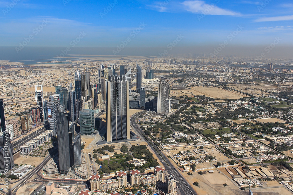Image top view of Dubai city,City business of UAE