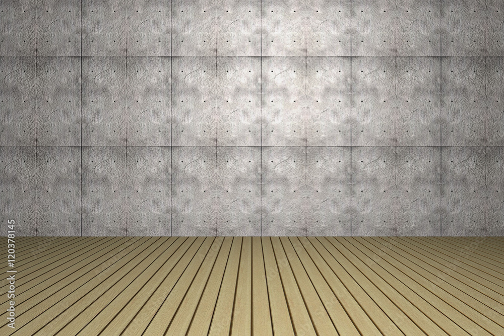 3d Raum mit Holzboden und Tapete an der Wand