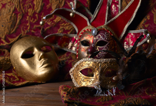  Old golden Venetian masks