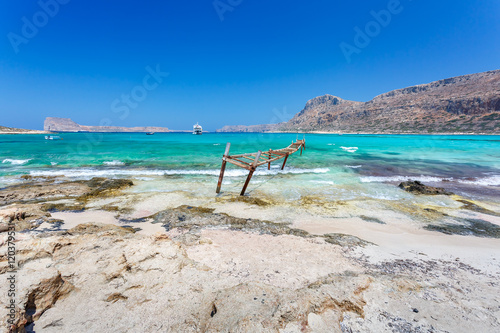 Broken iron wharf in Balos lagoon. Crete. Greece.