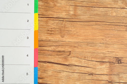 Index divider cards . Number one to five colorful