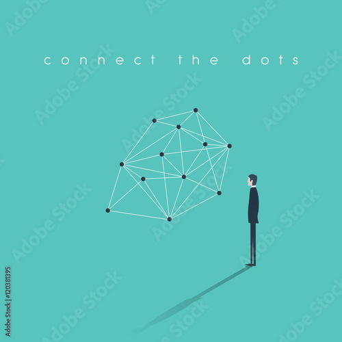 Connecting dots business concept. Problem solution finding abstract vector illustration with businessman.