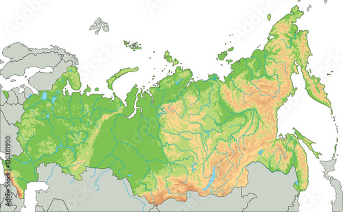 High detailed Russia physical map.