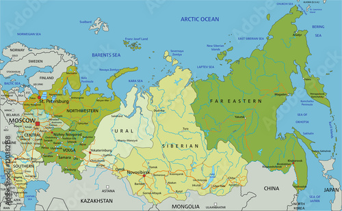 Highly detailed editable political map with separated layers. Russia.