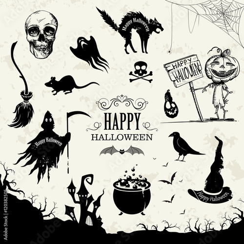 Vector Illustration of Halloween Design Elements photo