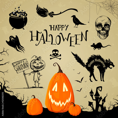 Vector Illustration of Halloween Design Elements