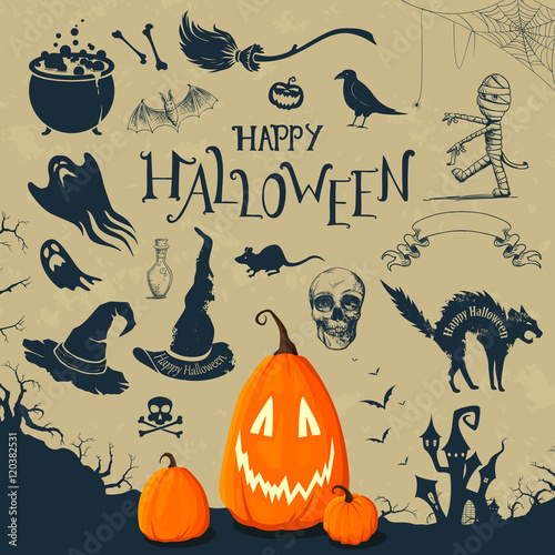Vector Illustration of Halloween Design Elements