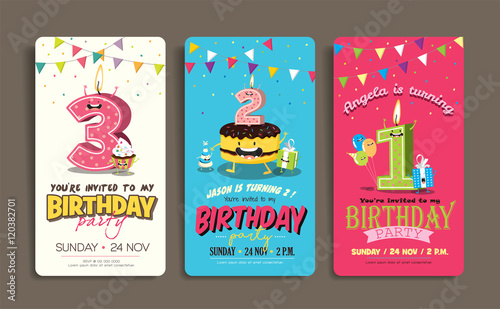 Birthday Anniversary Numbers Candle with Funny Character & Birthday Party Invitation Card Template