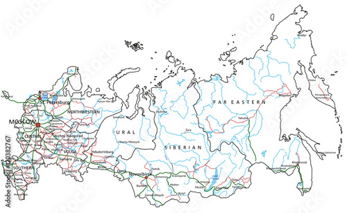 Russia road and highway map. Vector illustration.