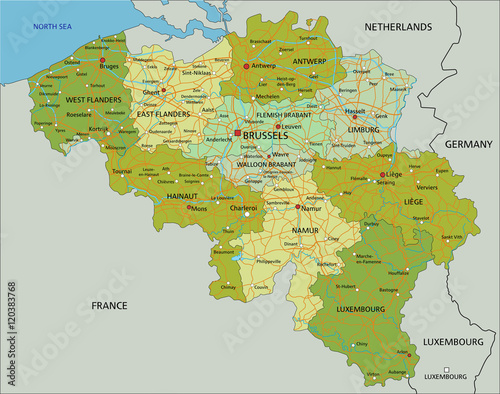 Highly detailed editable political map with separated layers. Belgium.