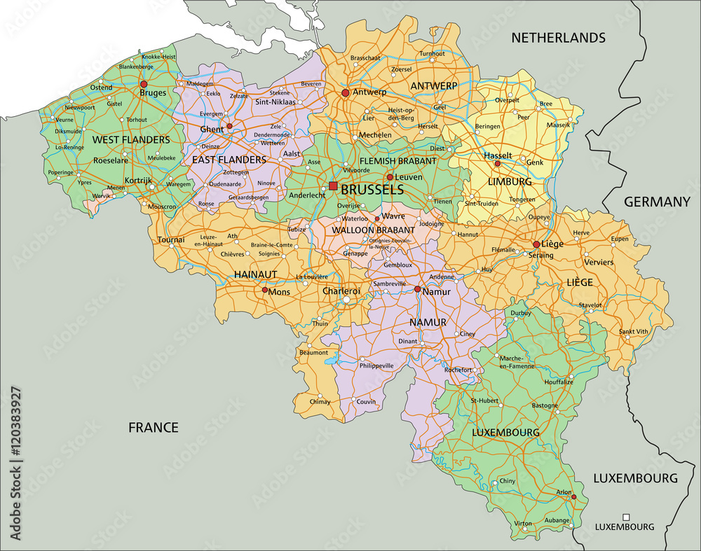 Belgium - Highly detailed editable political map with labeling. Stock ...