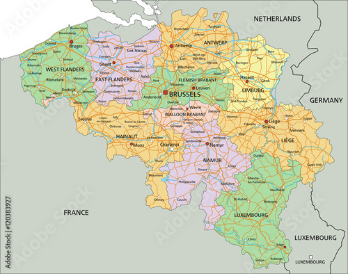 Belgium - Highly detailed editable political map with labeling.