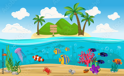Colored Underwater World Island Composition