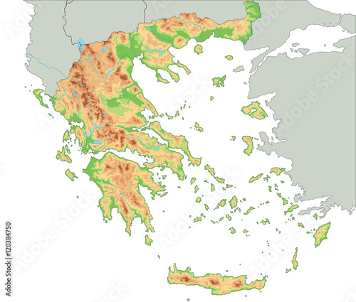 High detailed Greece physical map.