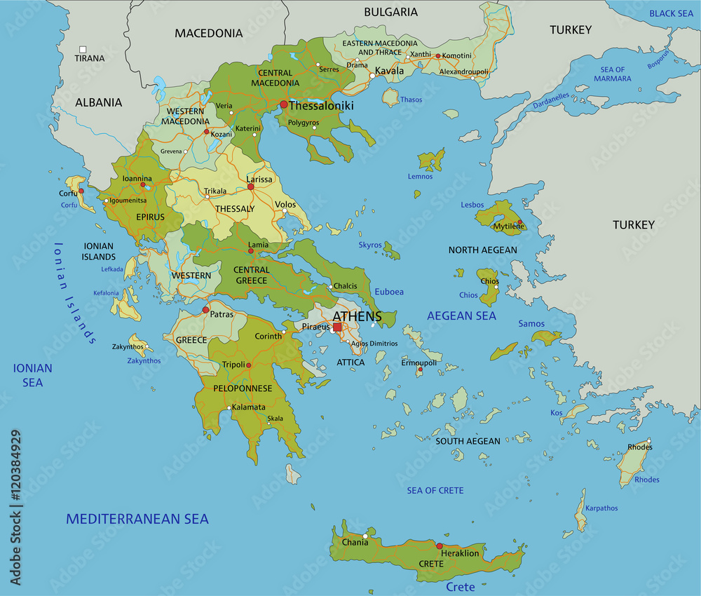 Highly detailed editable political map with separated layers. Greece ...