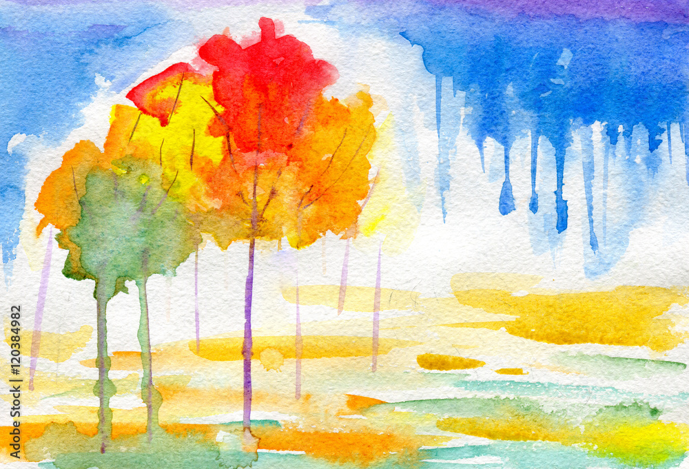 Fototapeta premium Autumn watercolor abstraction-2