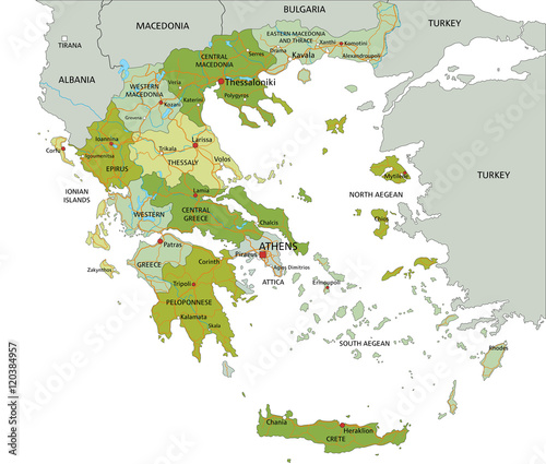 Highly detailed editable political map with separated layers. Greece.