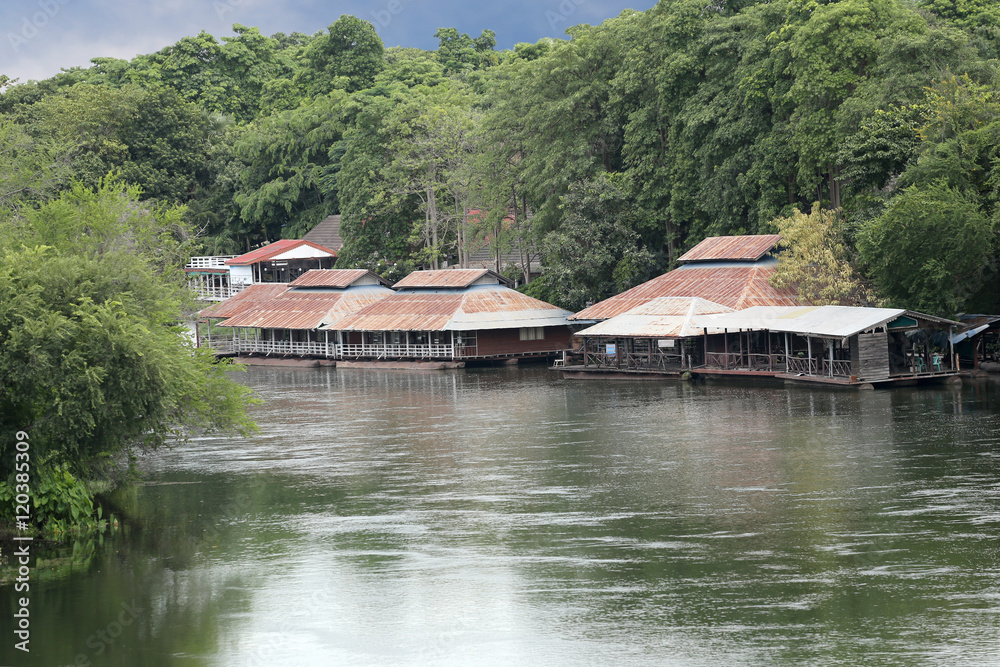 Floating house on the river Kwai Noi in Kanchanaburi.