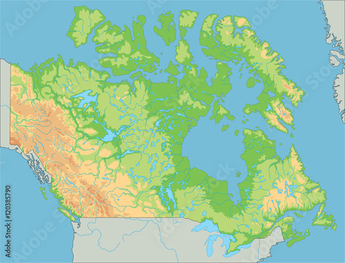 High detailed Canada physical map.