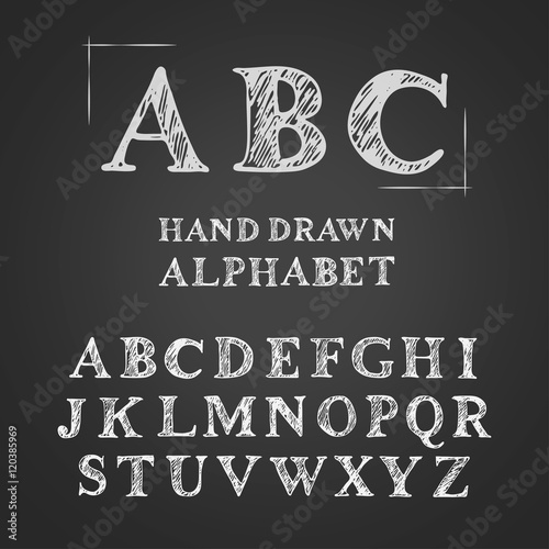 Vector uppercase english chalk hand drawn alphabet