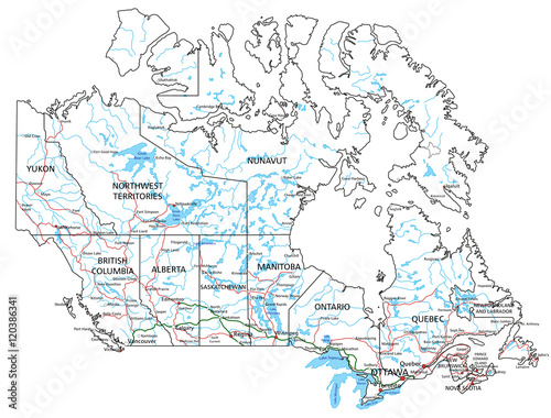 Canada road and highway map. Vector illustration.