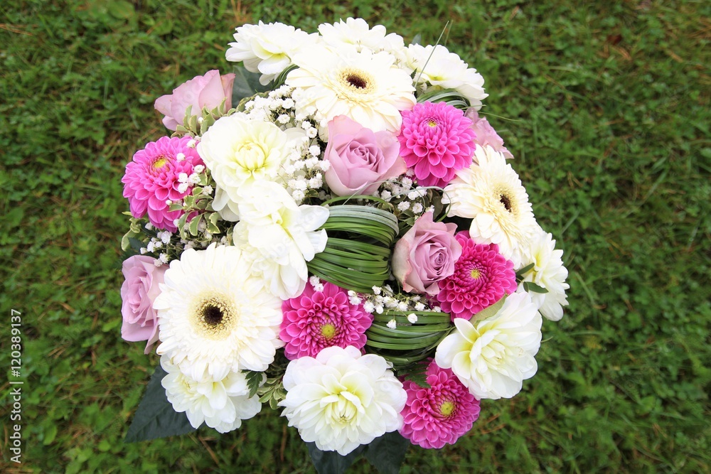 Bunch of fresh flowers, roses. Beautiful romantic bouquet for birthday, wedding. Holidays and celebrations 