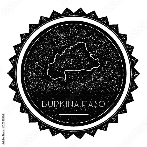 Burkina Faso Map Label with Retro Vintage Styled Design. Hipster Grungy Burkina Faso Map Insignia Vector Illustration. Country round sticker.