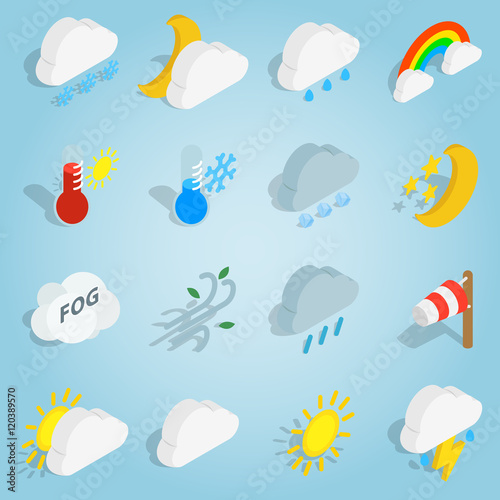 Isometric weather icons set. Universal weather icons to use for web and mobile UI, set of basic weather elements vector illustration
