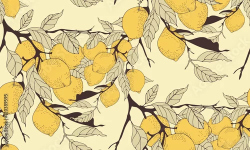 Tapety wzór gałęzi drzewa cytrynowego w odcieniach sepii