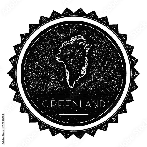 Greenland Map Label with Retro Vintage Styled Design. Hipster Grungy Greenland Map Insignia Vector Illustration. Country round sticker.