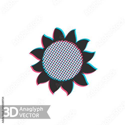 Flat icon sunflower with stereoscopic anaglyph effect.