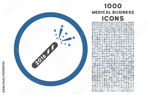 2016 Firecracker rounded vector bicolor icon with 1000 medical business icons. Set style is flat pictograms, cobalt and gray colors, white background.